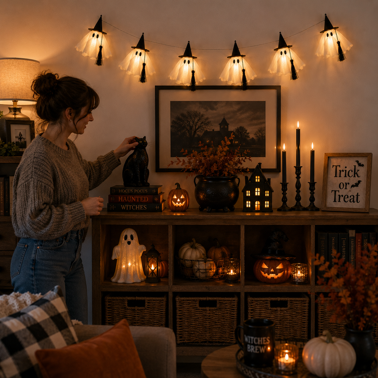 6-Ft Light-Up Witch Ghost Garland with Remote 👻✨