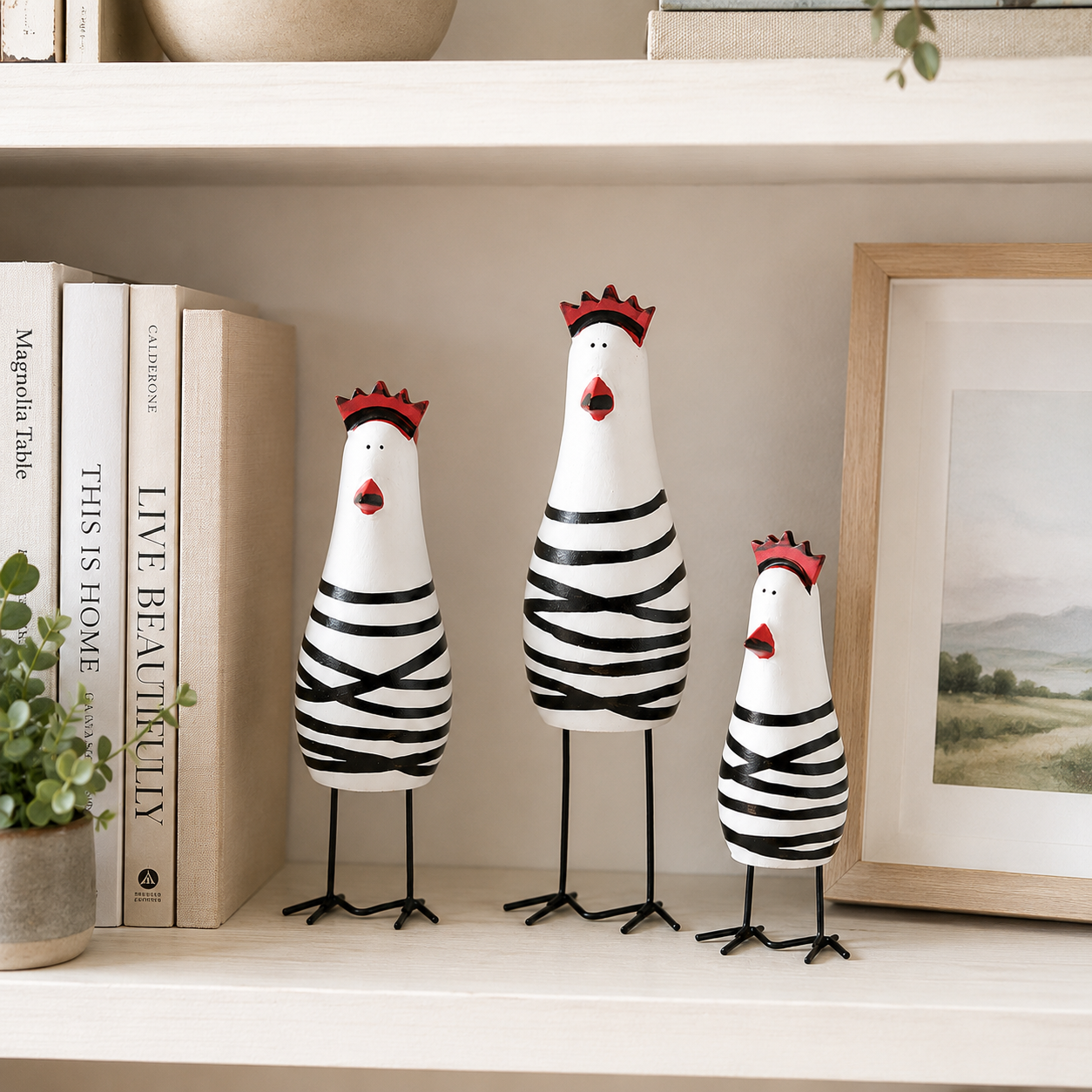 Whimsical Hand-Painted Wooden Chicken Figurines – Set of 3 🐓