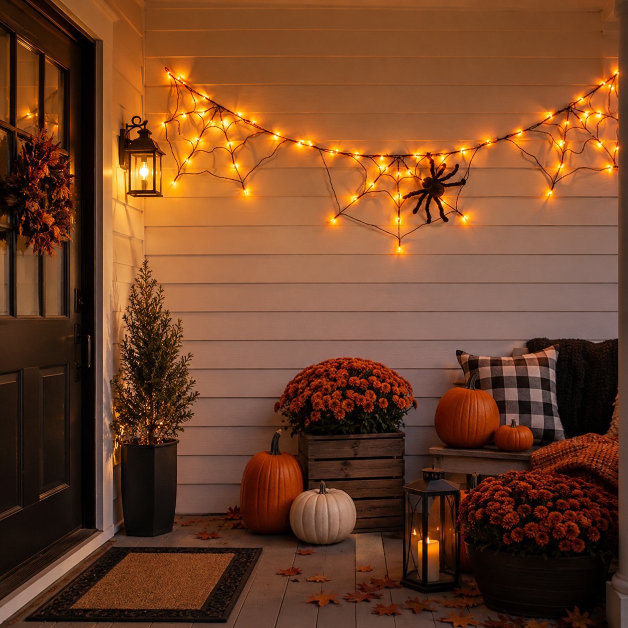 70.9" Wide Battery-Powered Spider Web Lights