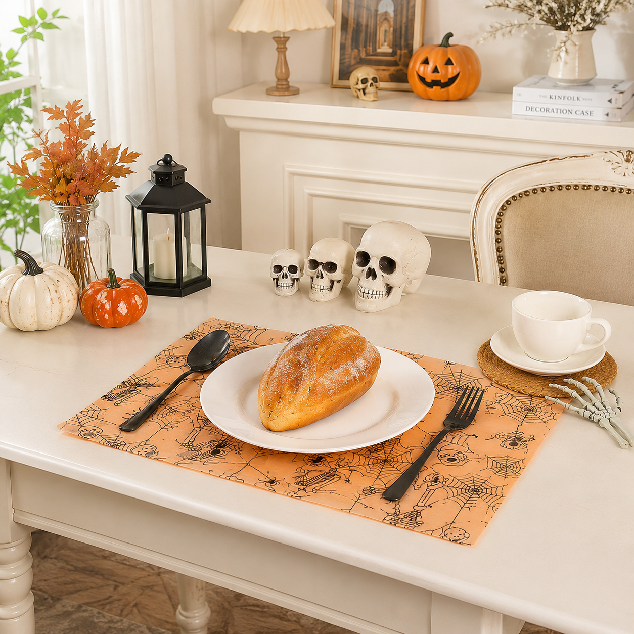 🎃 180 in Halloween Sheer Table Runner Roll Spider Web & Bat Mesh Decor for Party Tables