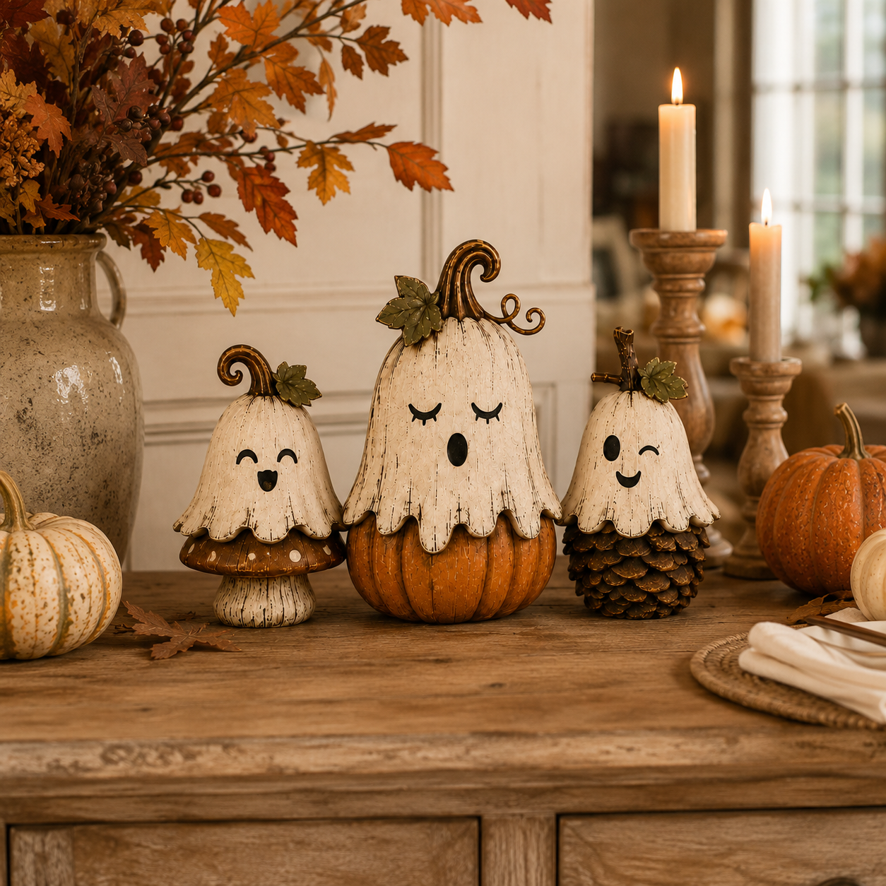 Vintage Ghost Pumpkin Collection - set of 3