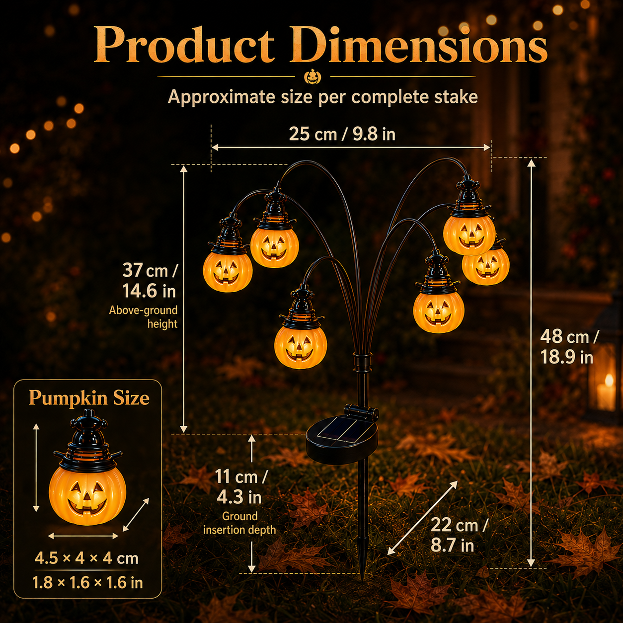Solar-Powered Halloween Pumpkin Garden Stake Light