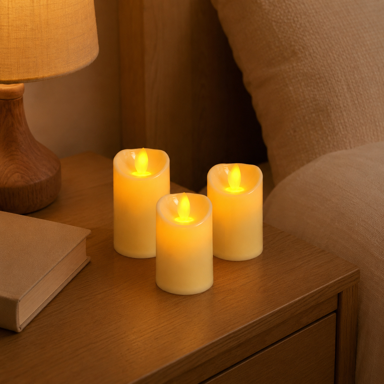 3 Pack Flameless LED Pillar Candles with Moving Flame