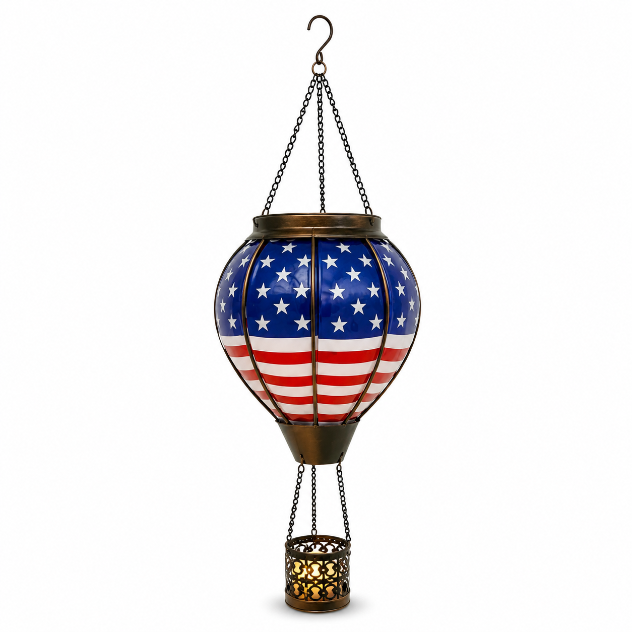 Patriotic Hot Air Balloon Solar Hanging Lantern