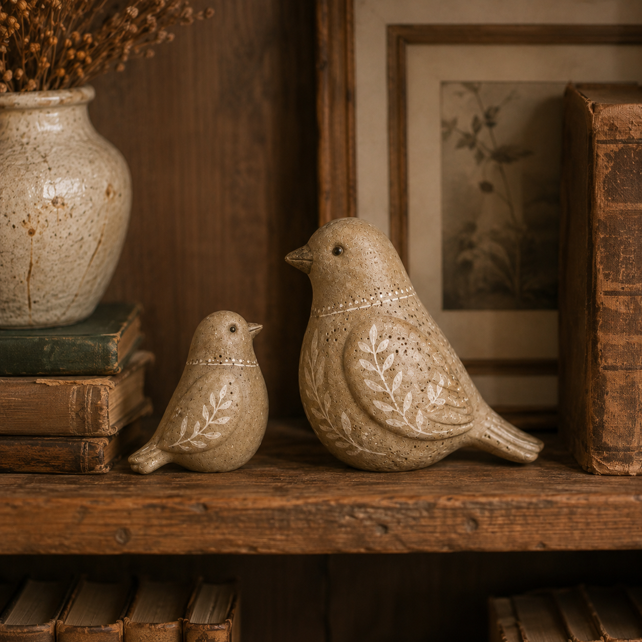 Vintage Primitive Folk Art Bird Duo