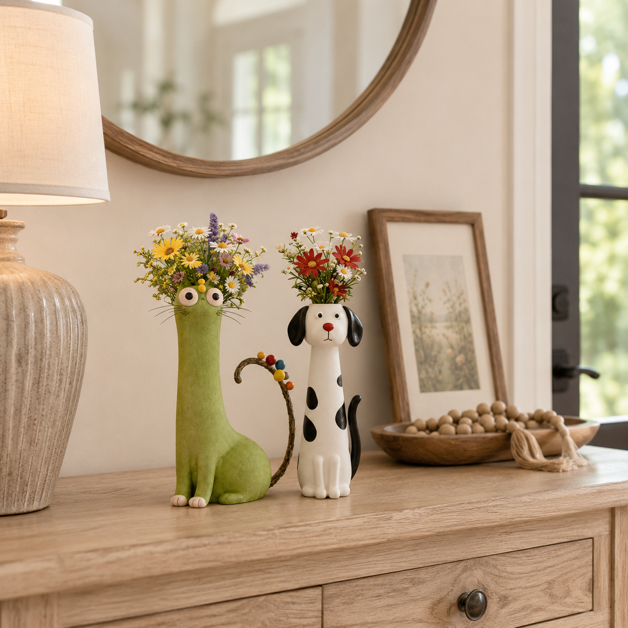 Whimsical Cat & Dog Decorative Vase Set – Set of 2