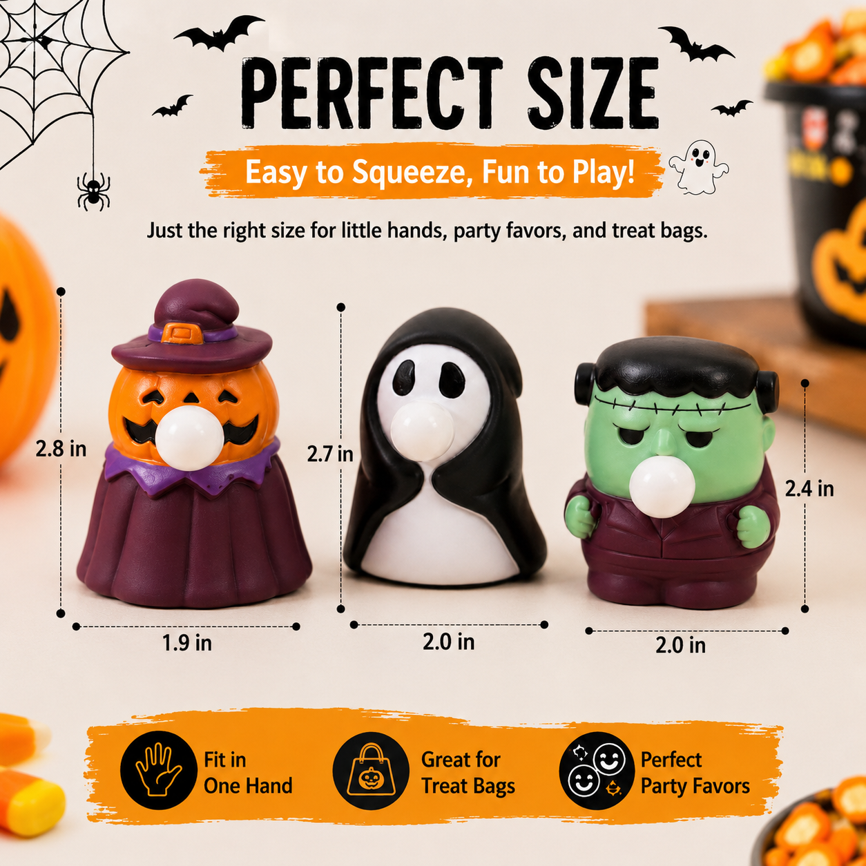 3 Pack Halloween Squeeze Bubble Toys, Cute Pumpkin Ghost Frankenstein Stress Relief Toys