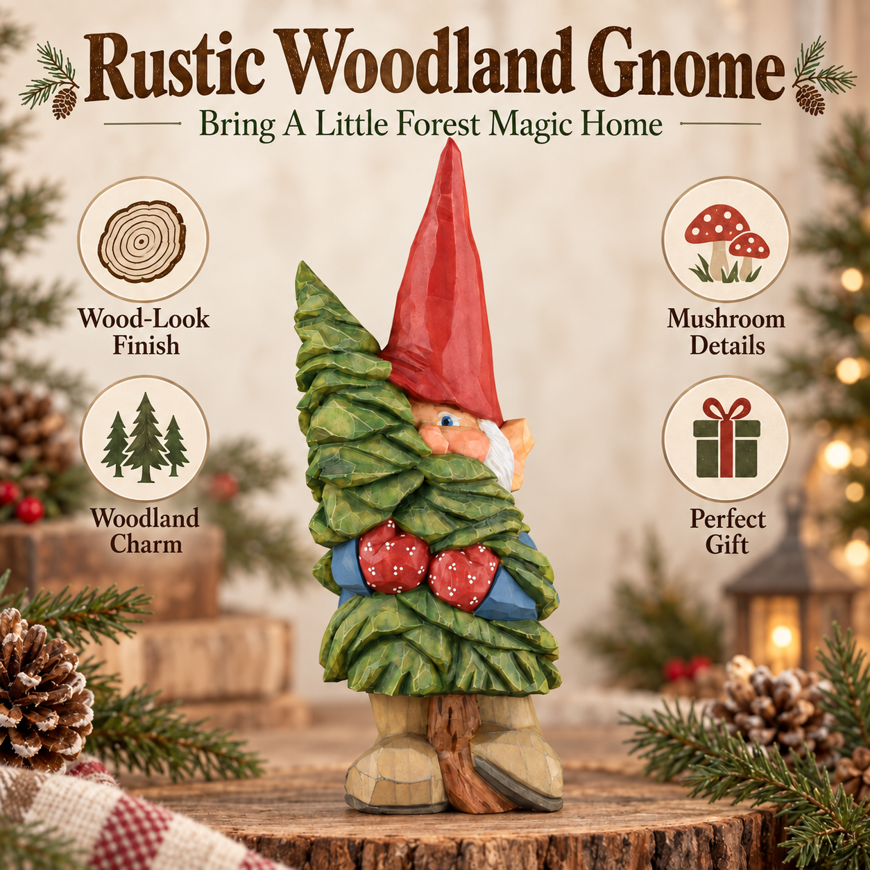 Rustic Woodland Christmas Gnome Figurine
