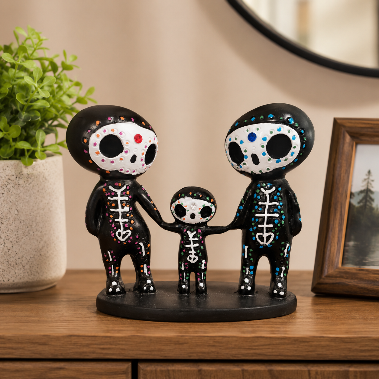 Day of the Dead Skeleton Figurines, Colorful Resin Couple & Family Decorations