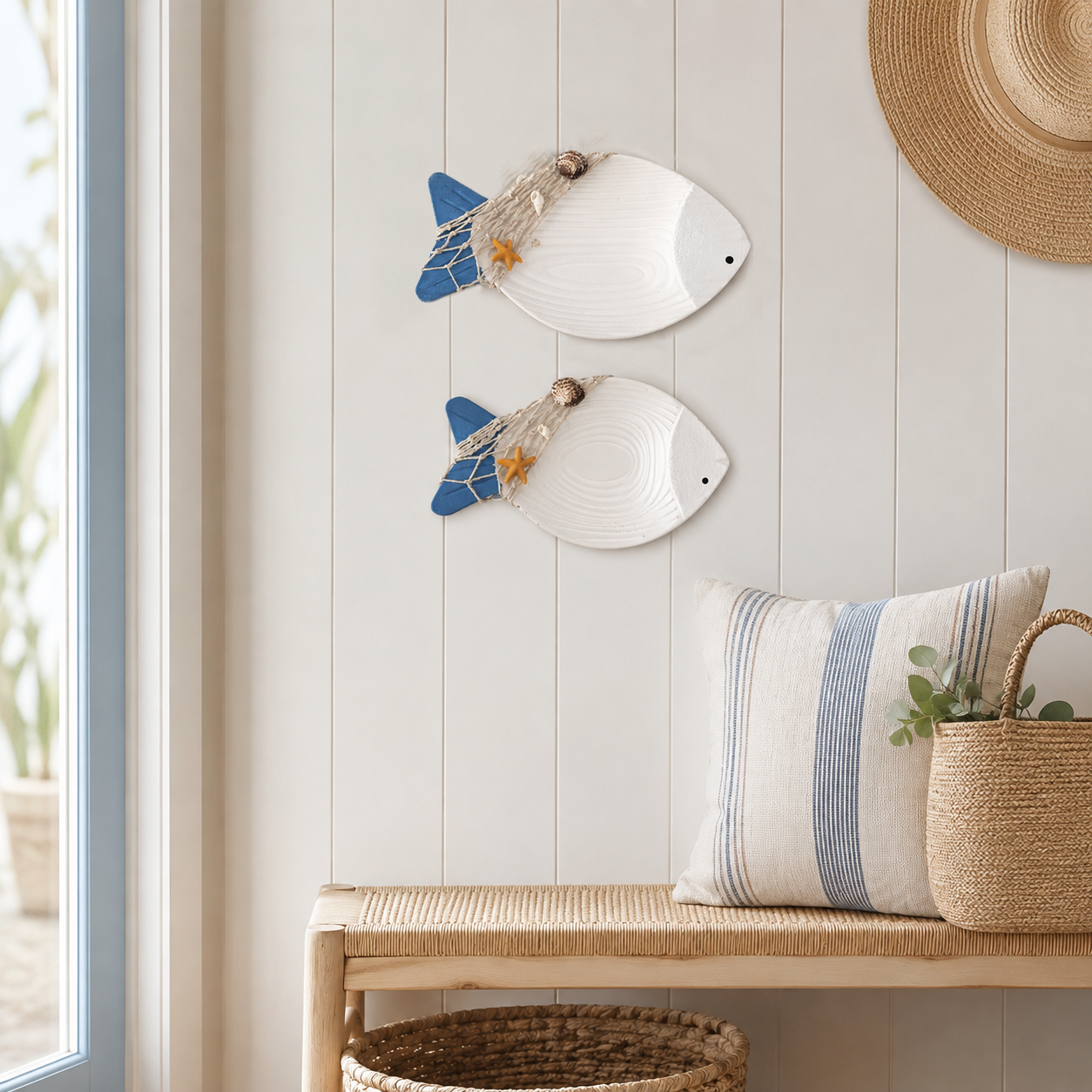 🐟 Coastal Wooden Fish Wall Decor Set