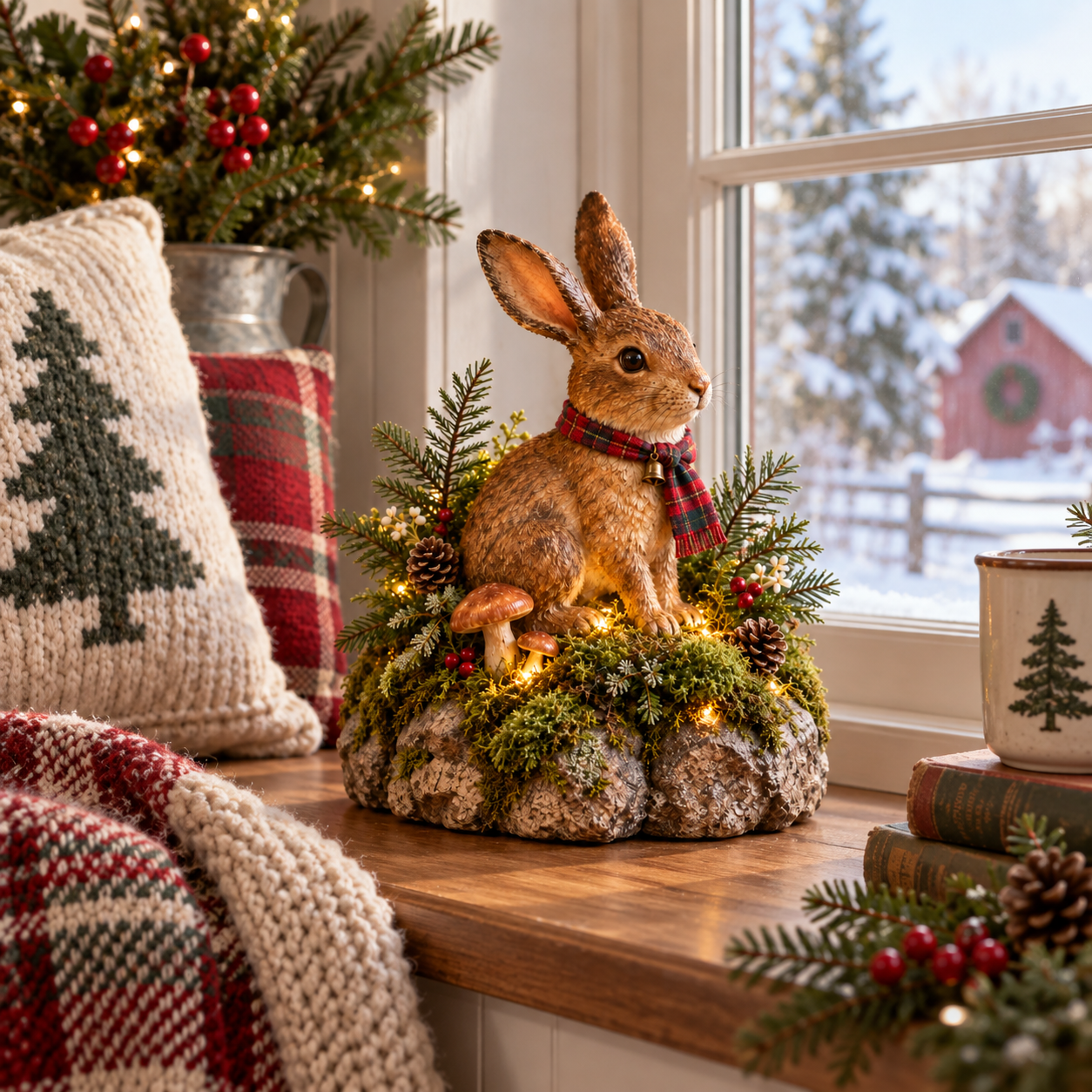Lighted Woodland Christmas Rabbit Figurine
