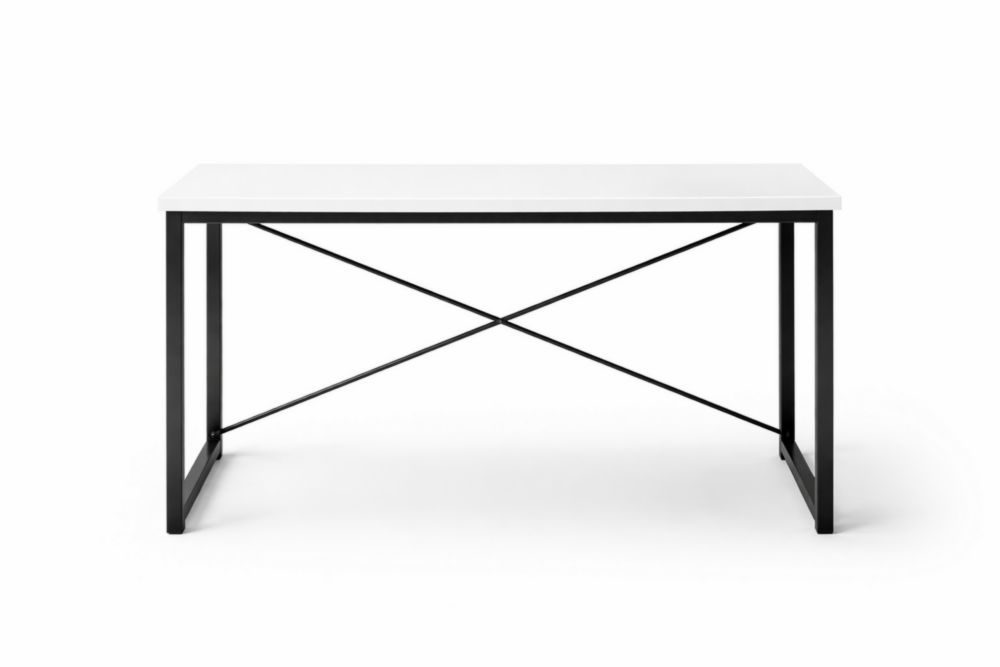 White MDF Desk with Black Steel Frame Length 120 cm x Width 60 cm x Height 75 cm