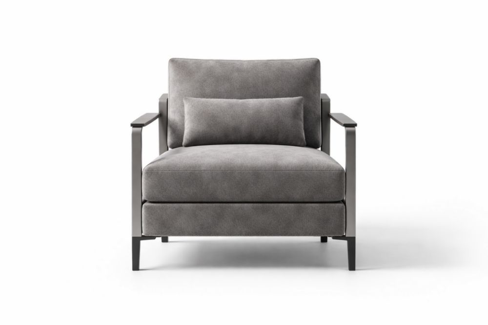 Gray Fabric Armchair with Steel Frame and Cushion