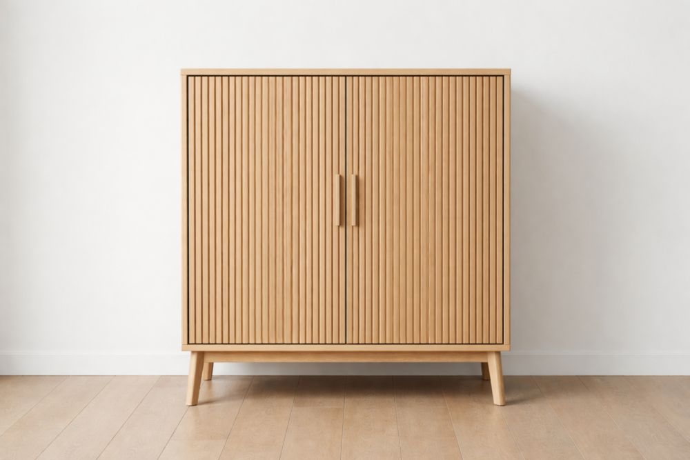 Wooden Shoe Storage with Fluted Design Solid Wood Length 120 cm x Width 85 cm x Height 35 cm