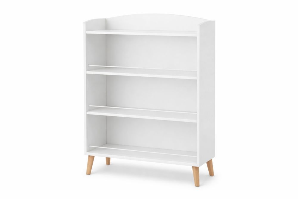 White Bookshelf with MDF and Solid Wood Legs