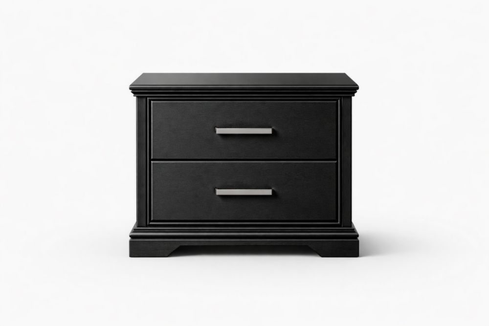 Black Two-Drawer Nightstand with Aluminum Alloy Handles
