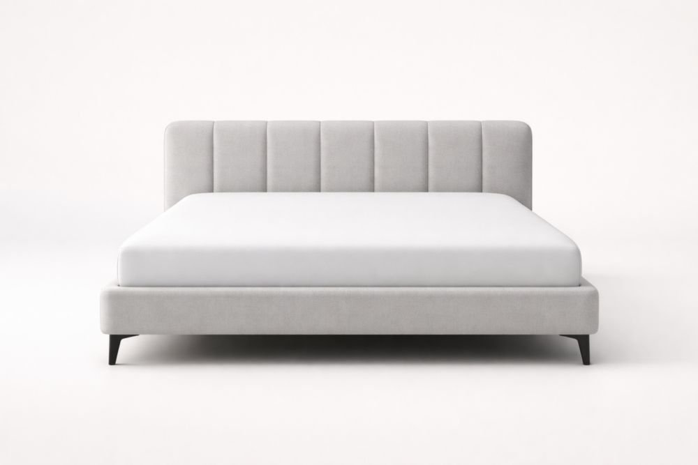 Gray Fabric Platform Bed with Headboard