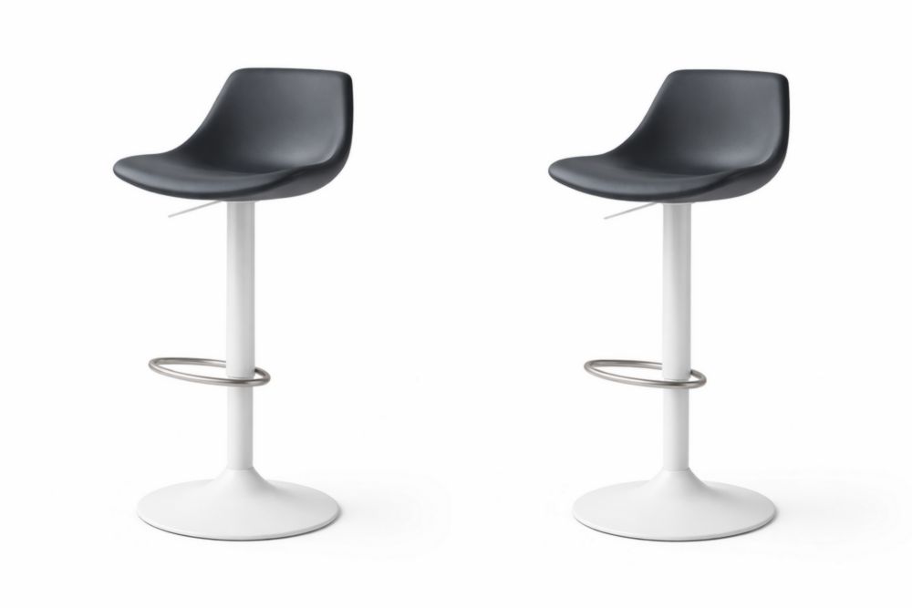 Set of 2 Black Plastic Bar Stools with White Steel Base Adjustable