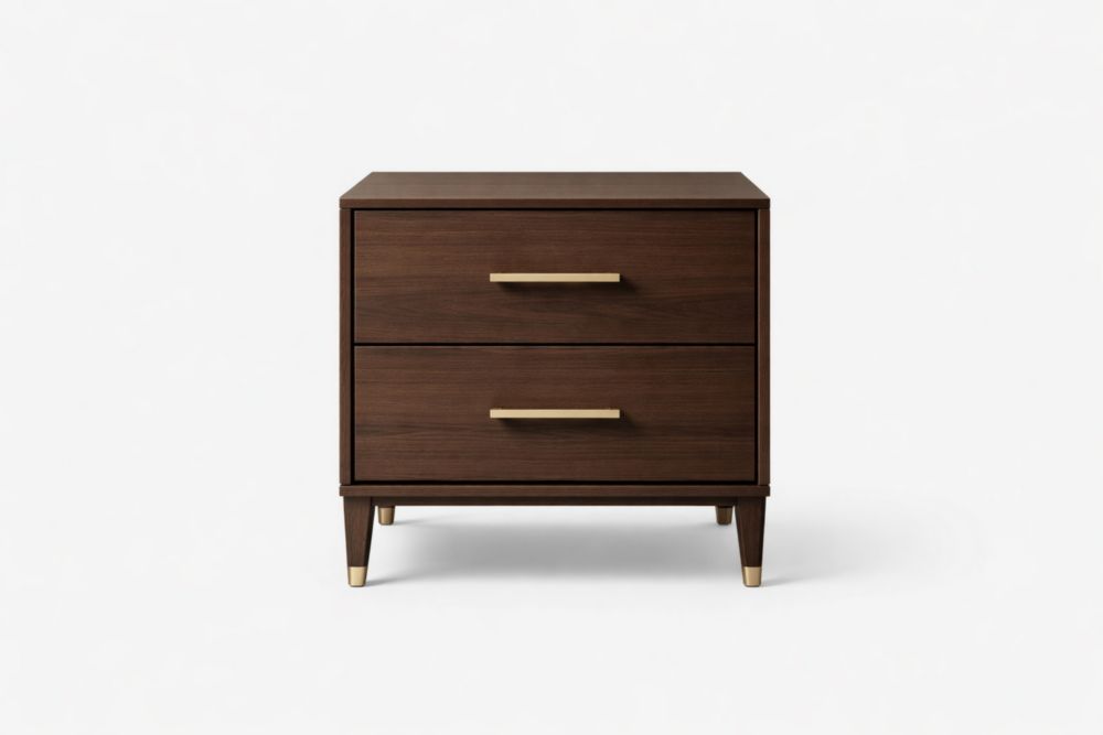 Two-Drawer Engineered Wood Nightstand with Brass Handles