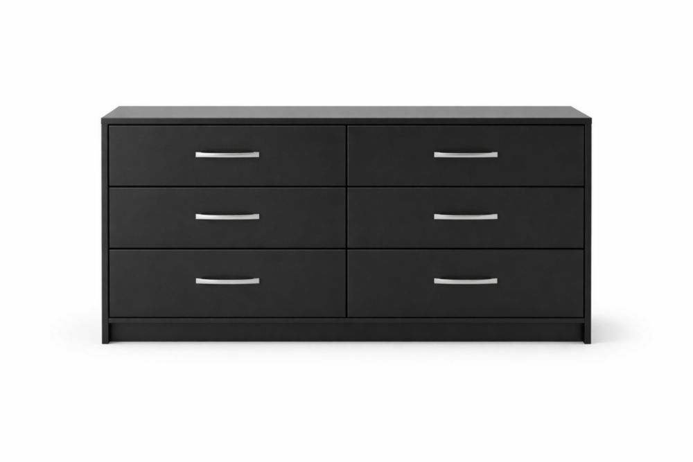 Black MDF 6-Drawer Dresser Length 150 cm x Width 45 cm x Height 80 cm