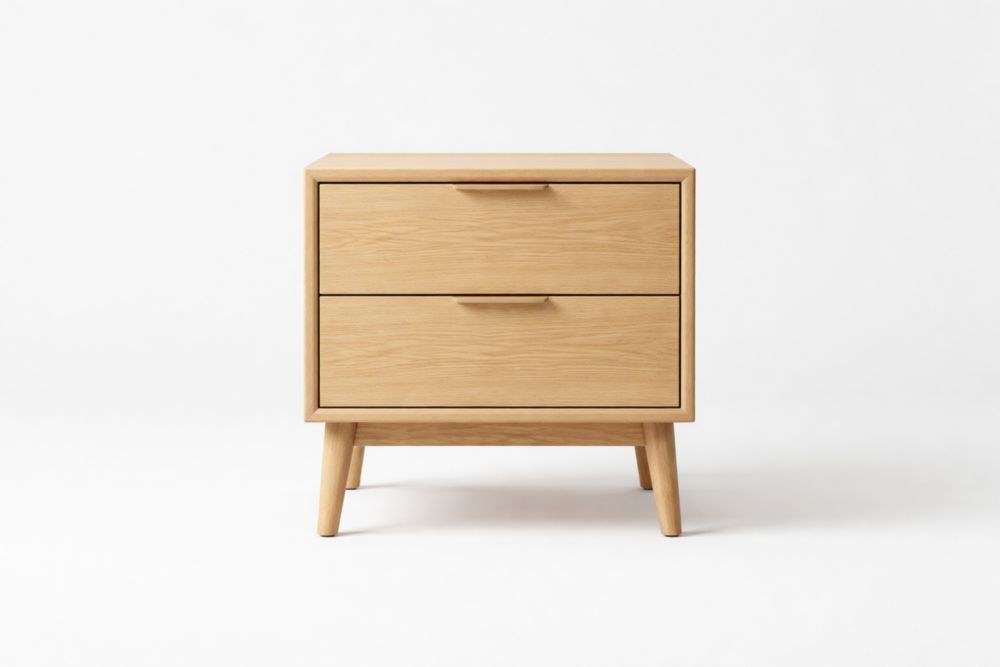 Solid Wood Nightstand with Two Drawers