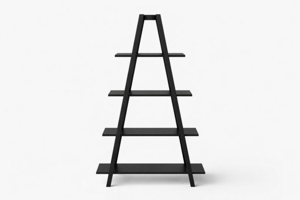 Black Solid Engineered Wood 4-Tier Ladder Shelf