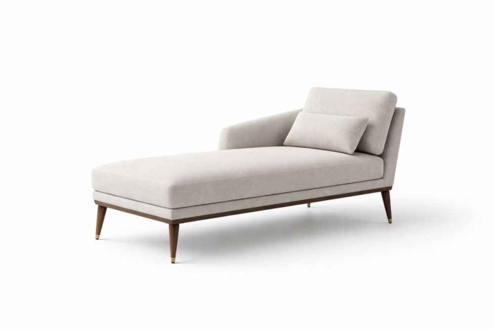 Fabric Chaise Lounge with Solid Wood Legs Length 180 cm x Width 70 cm x Height 80 cm Beige