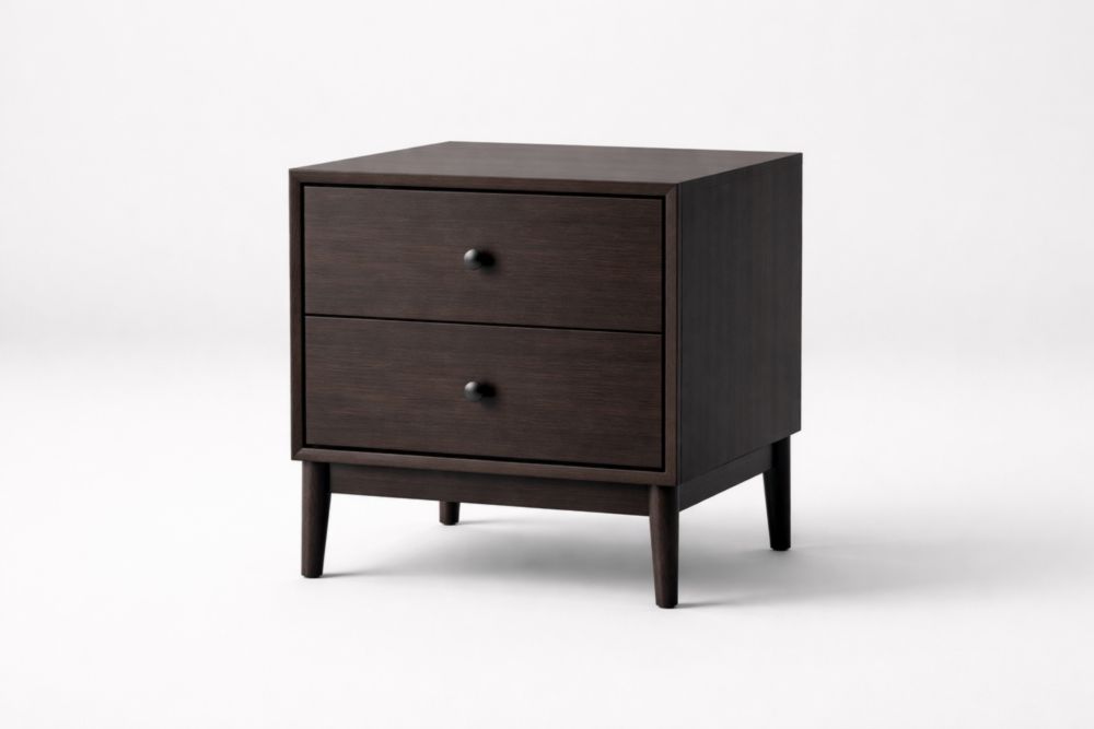 Dark Brown Engineered  Wood Nightstand with Two Drawers