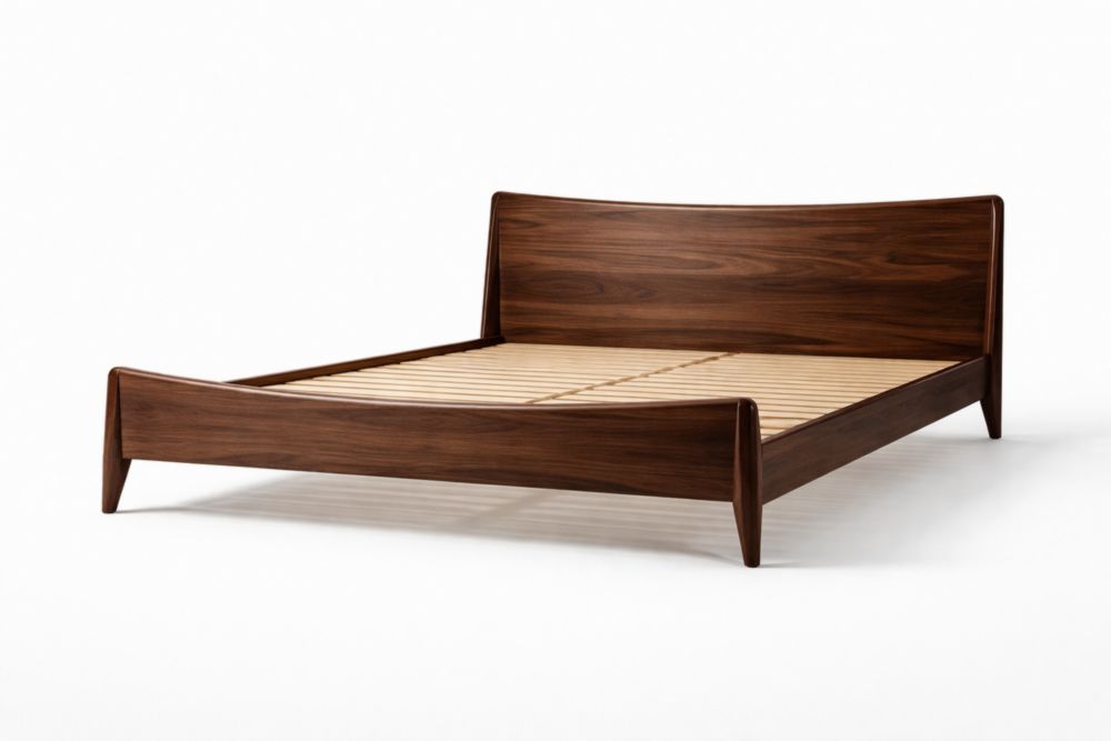 Walnut Wood Platform Bed Frame Queen Size