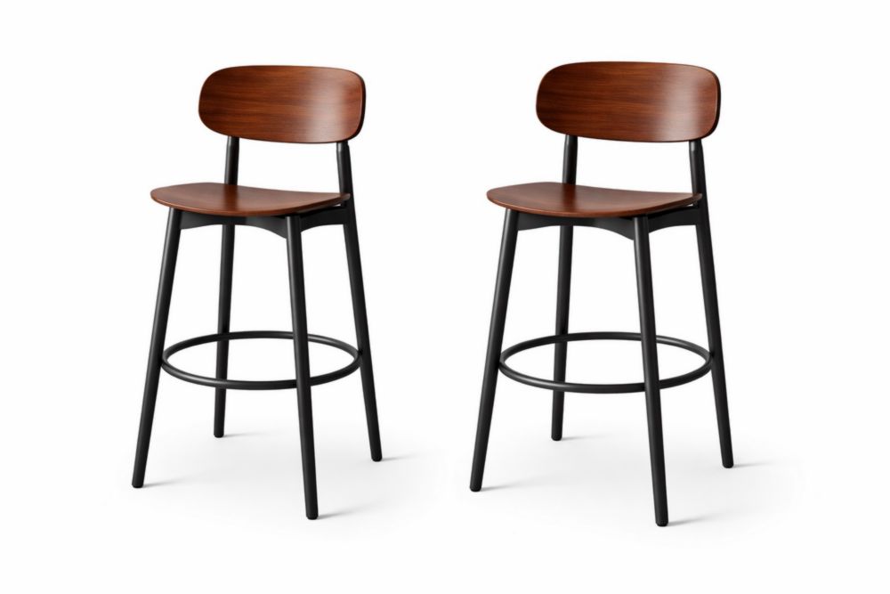 Set of 2 Plywood and Steel Bar Stools Black
