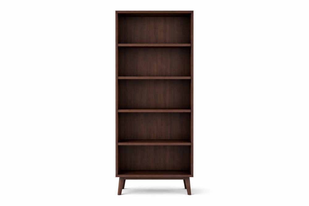 Brown Solid Wooden Bookshelf 5-Shelf Unit