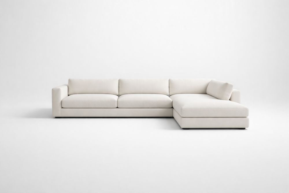 L-Shaped Sectional Sofa Beige Fabric Upholstery with Cushioned Back and Armrests