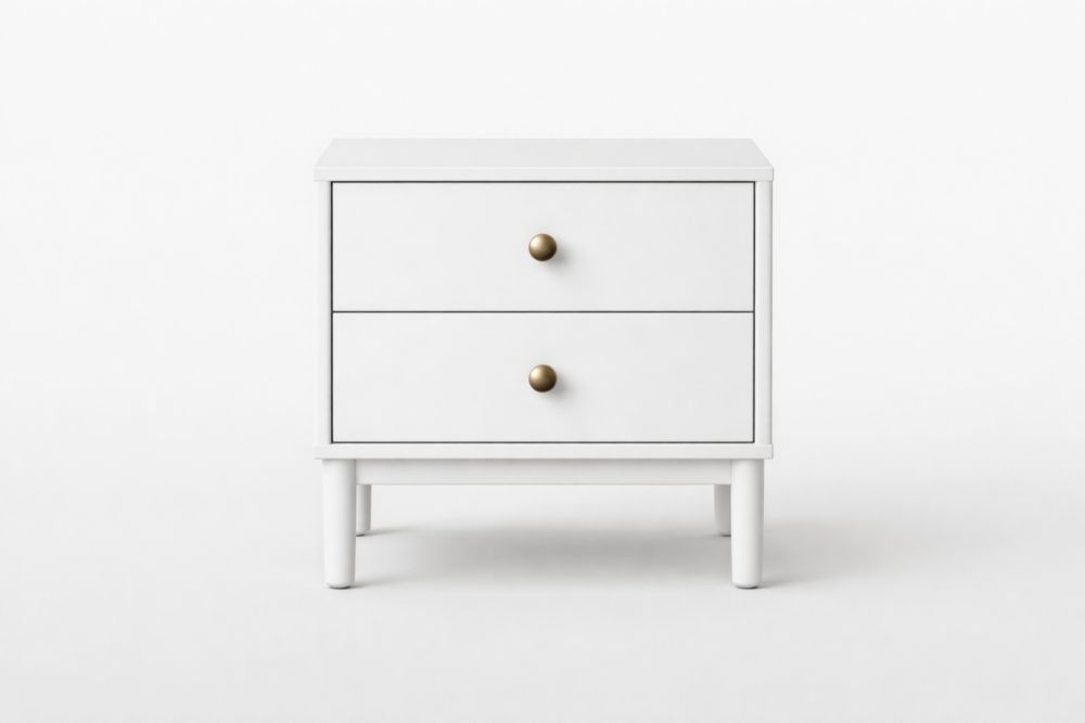 White Engineered Wood Nightstand with Two Drawers