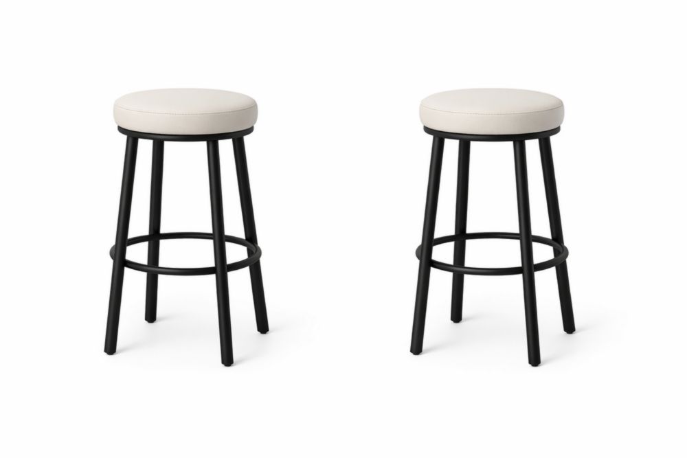 Set of 2 Steel Bar Stools with Faux Leather Seats