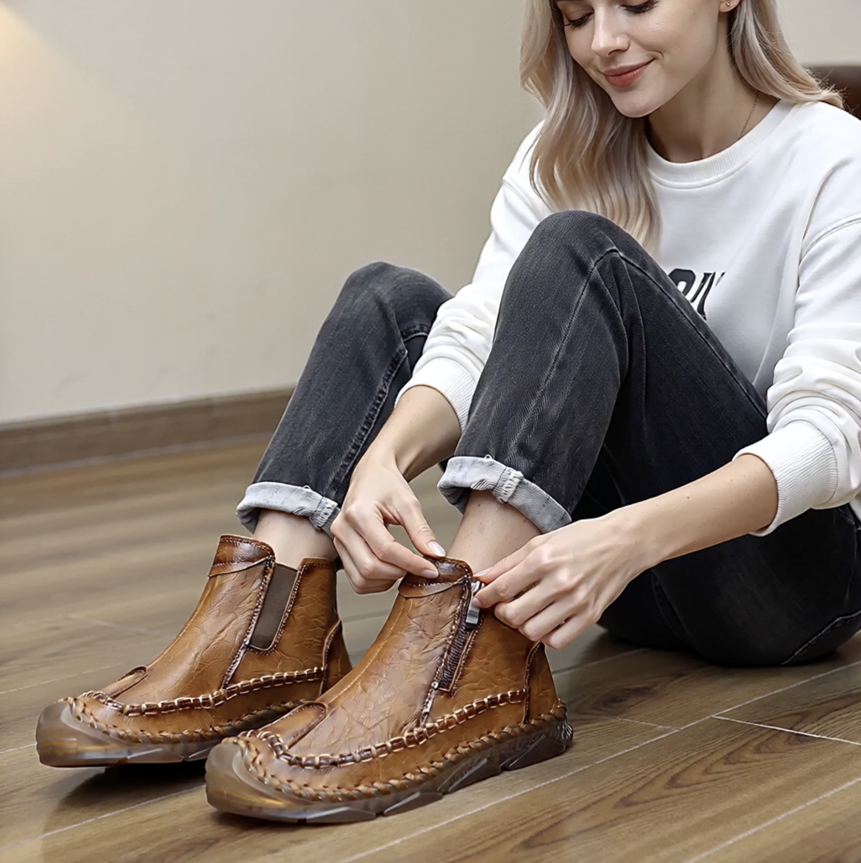 ⏰Last Day! 45% OFF 🔥TREKER®Women’s Hand-Stitched Leather Ankle Boots
