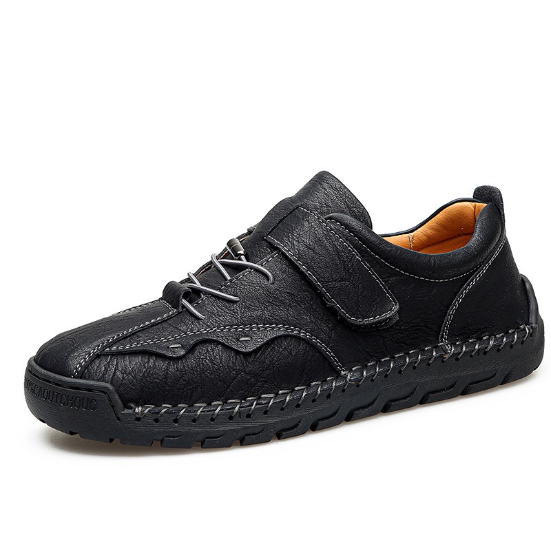 Men's Handcrafted Leather Orthopedic Loafers - Wide Toe Box, Adjustable Hook & Loop Strap
