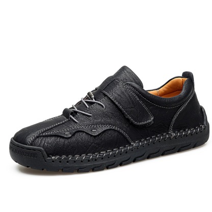Men's Handcrafted Leather Orthopedic Loafers - Wide Toe Box, Adjustable Hook & Loop Strap