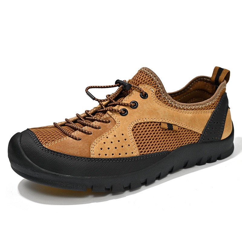 Mens Cowhide Mesh Orthopedic Sneakers-Wide Toe Box