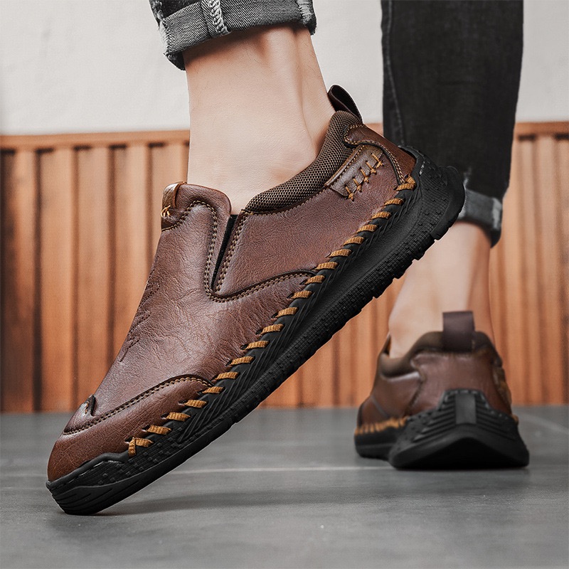 Men Orthopedic Leather Loafers - Wide Toe Box, Slip-On Comfort