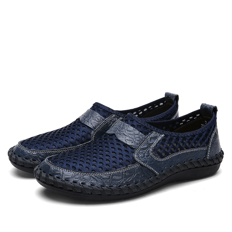 GARB Men's handmade genuine leather mesh breathable slip-on shoes
