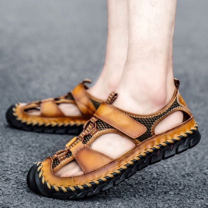 GARB  Men's handmade genuine leather slip-on sandals
