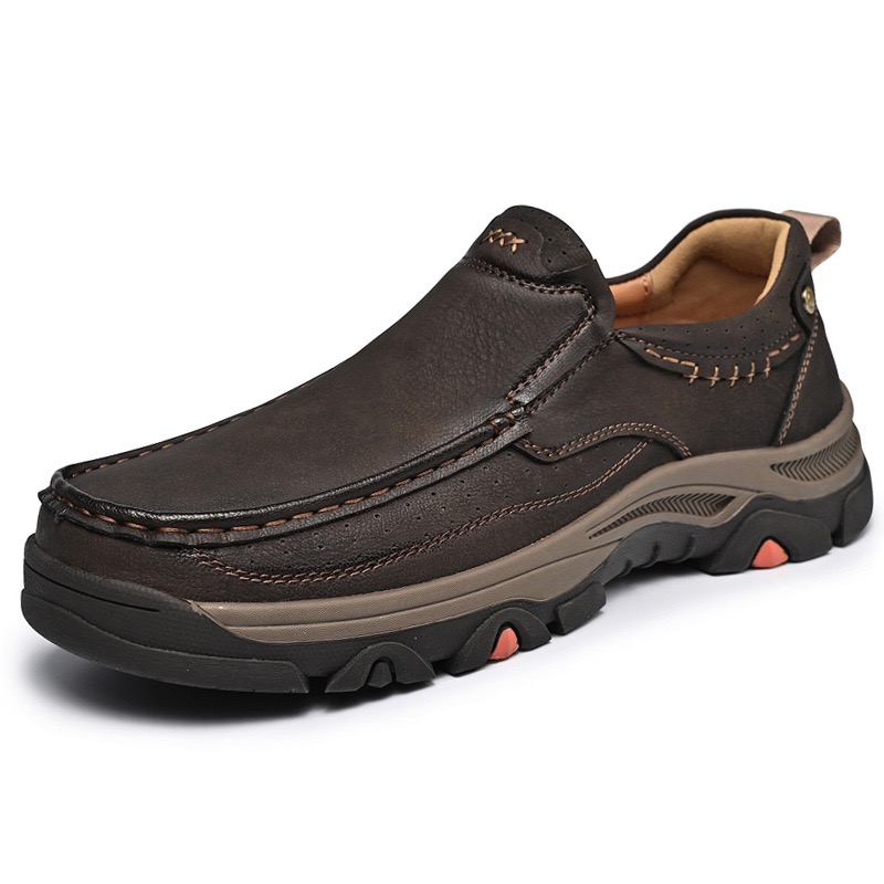 Men’ Genuine Leather Outdoor Slip-On Loafers with Arch Support & Wide 