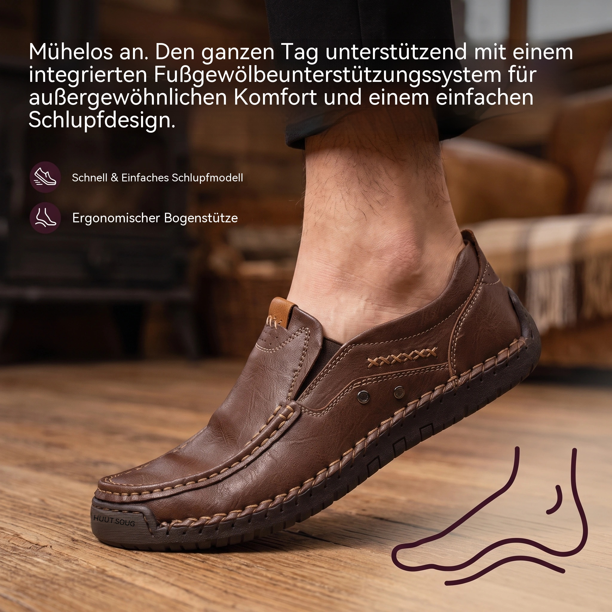   MANTRAFF®Handsewn Decor Stitch Cowhide Slip-on Shoes