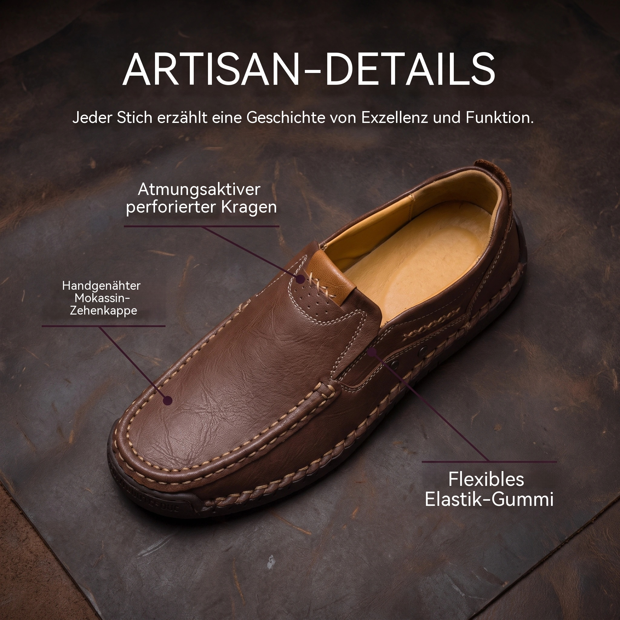   MANTRAFF®Handsewn Decor Stitch Cowhide Slip-on Shoes