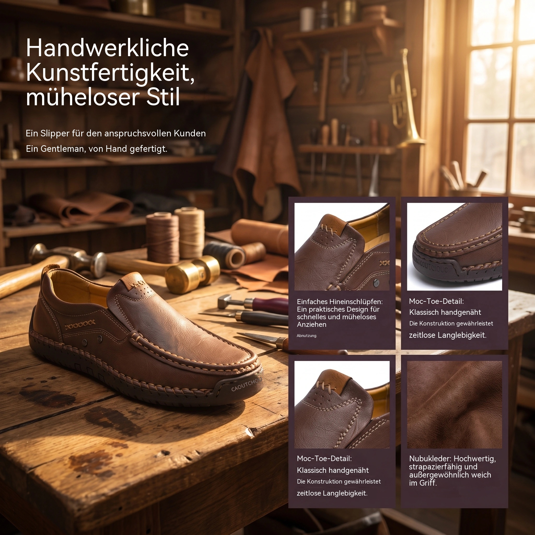   MANTRAFF®Handsewn Decor Stitch Cowhide Slip-on Shoes