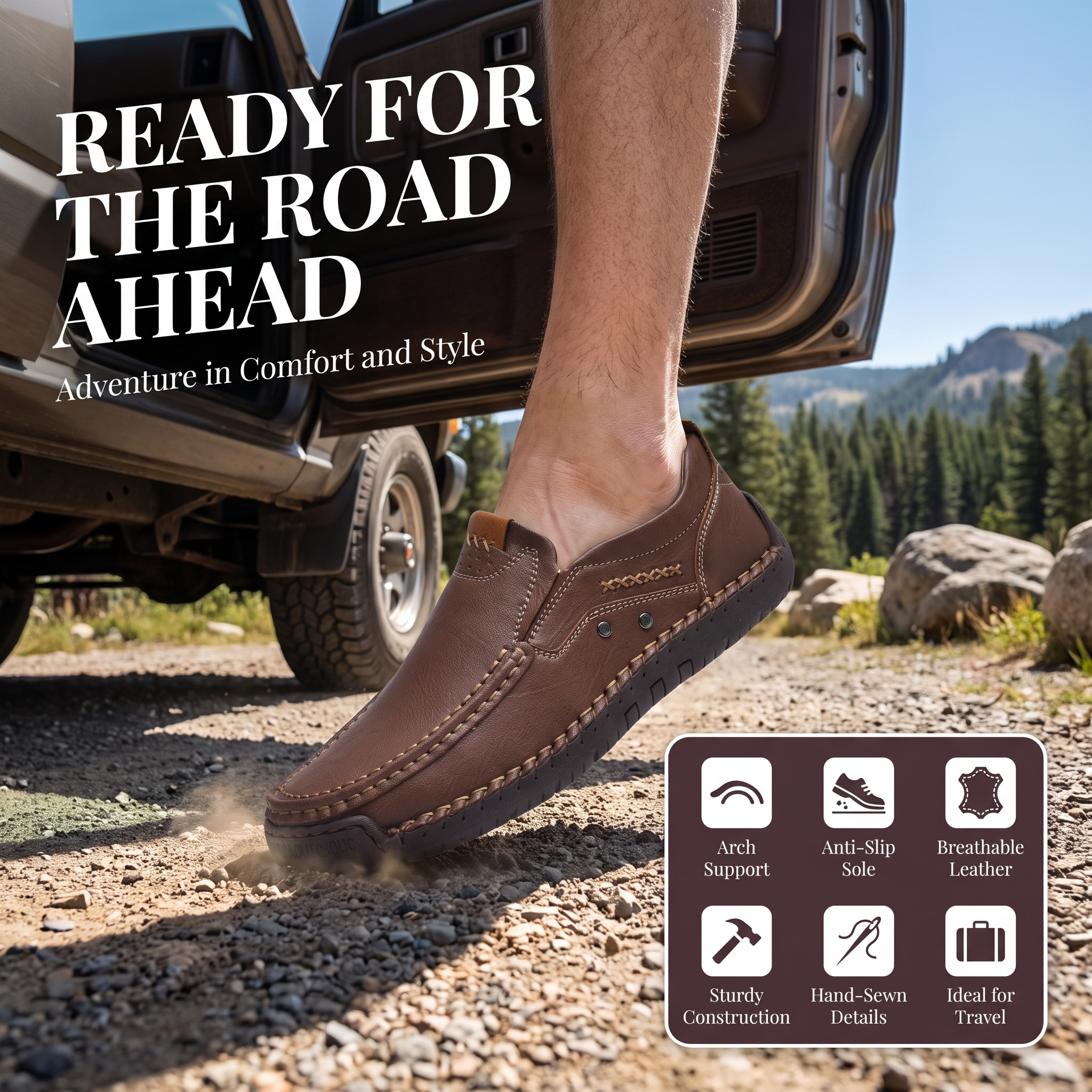 ⏰Last Day! 45% OFF 🔥TREKER®Handsewn Decor Stitch Cowhide Slip-on Shoes