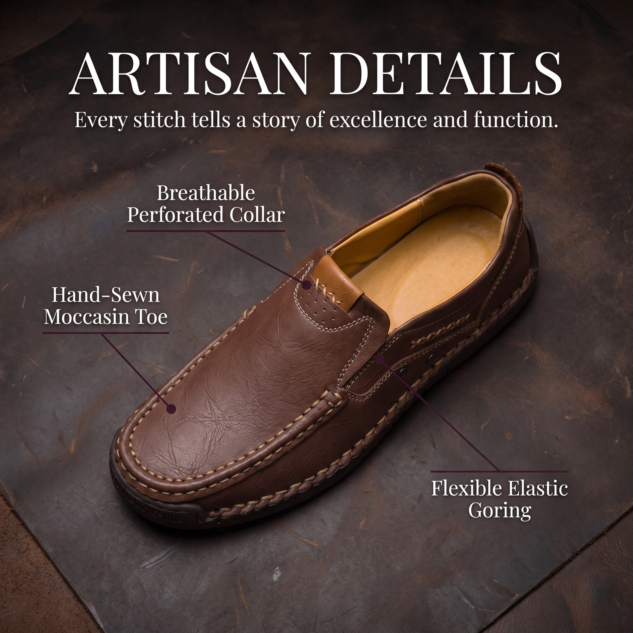 ⏰Last Day! 45% OFF 🔥TREKER®Handsewn Decor Stitch Cowhide Slip-on Shoes