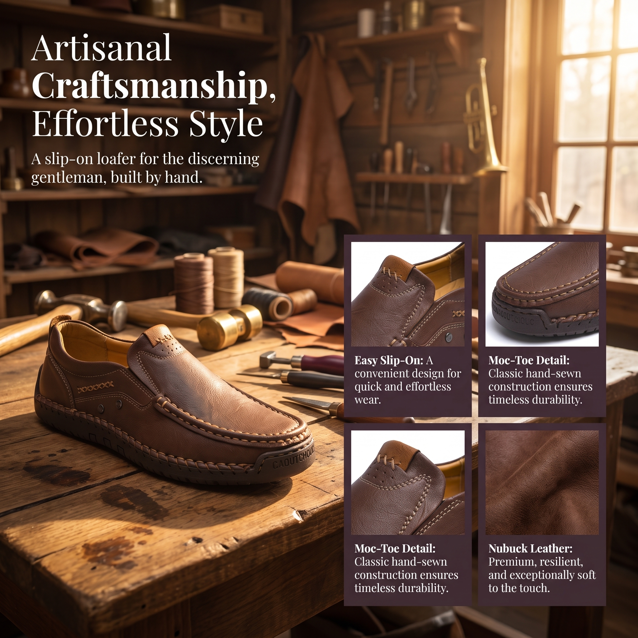 ⏰Last Day! 45% OFF 🔥TREKER®Handsewn Decor Stitch Cowhide Slip-on Shoes