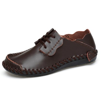 Mens Wide Feet Shoes Casual Leather Comfortable Lace-Up Sneaker