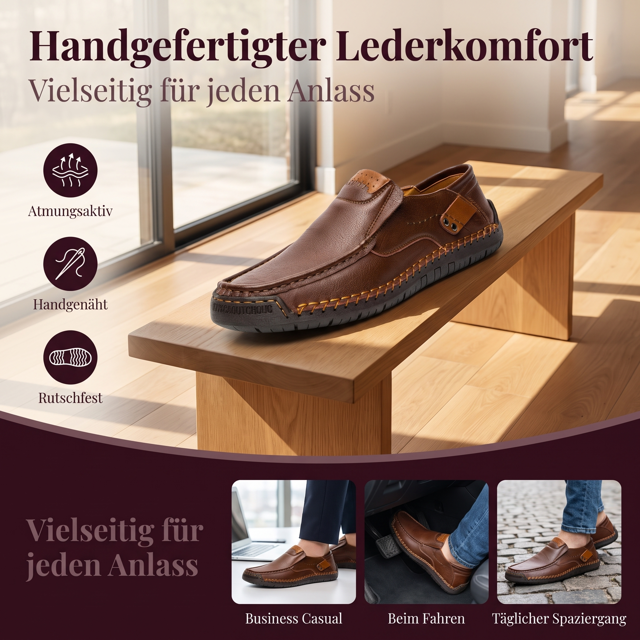   MANTRAFF® Hand-Stitched Slip-on Men's Leather Shoes